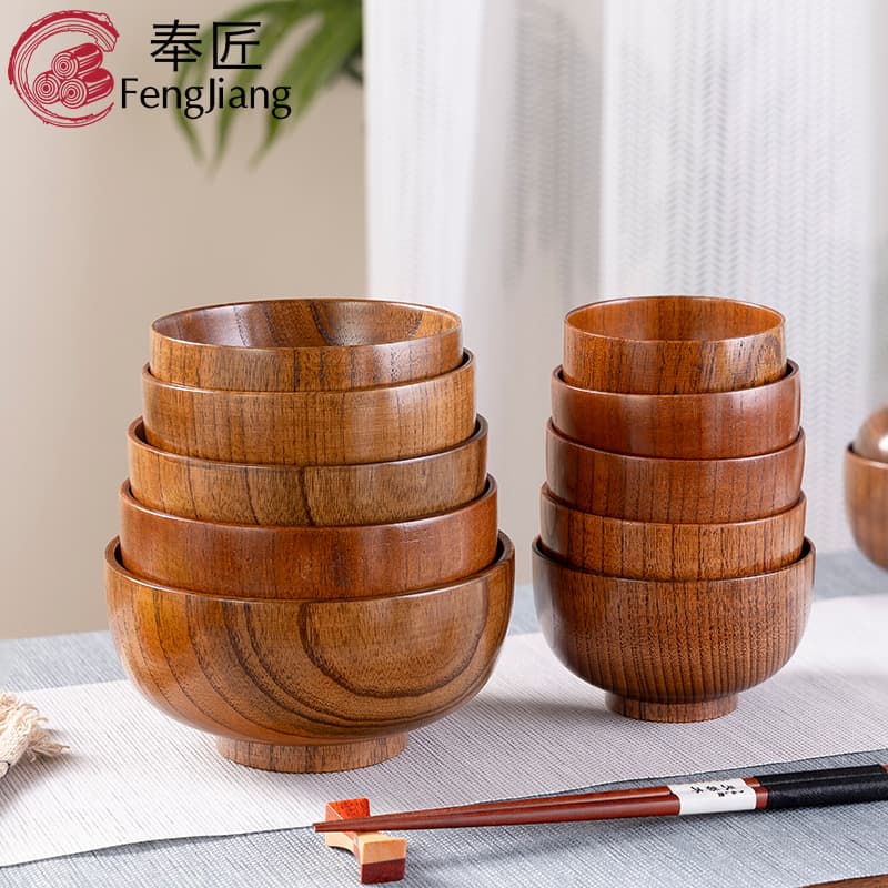 Jujube wooden bowl anti-scalding large instant noodle wooden bowl rice bowl household wooden tableware Chinese round soup noodle wooden bowl