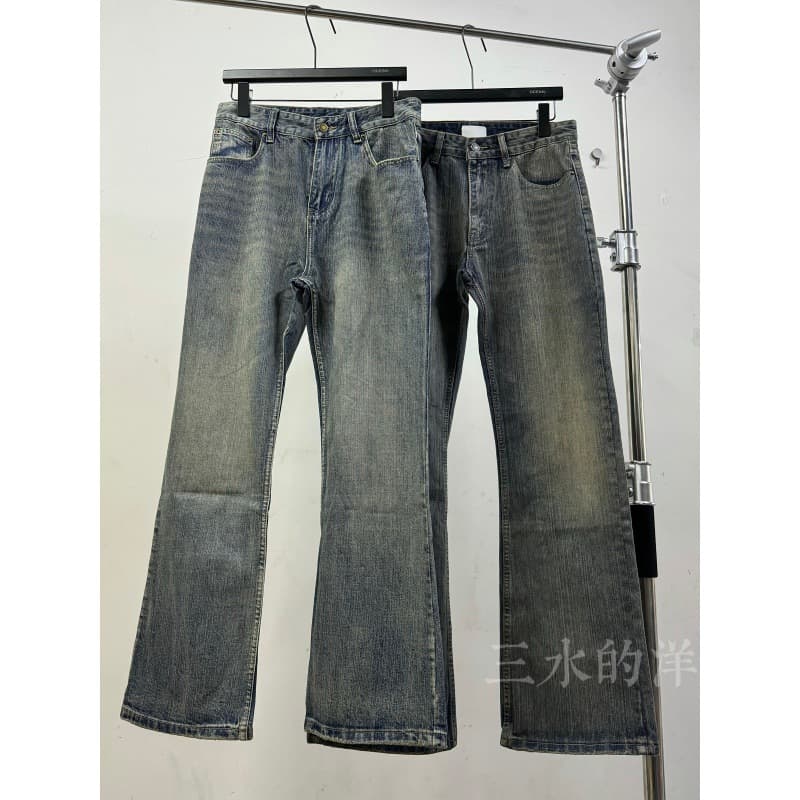 Essential! Haute couture fashion week bootcut washed vintage bamboo cotton mud-dyed flare jeans