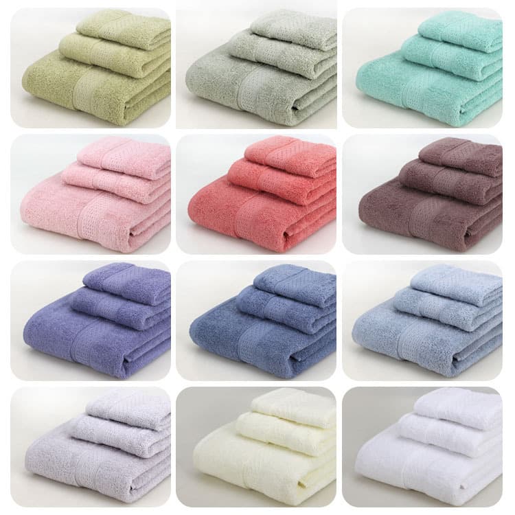Cross-border Solid Color Towel, Bath Towel, and Washcloth Three-Piece Set, Absorbent Couples Home Use Less Shedding Adult Gift Towel