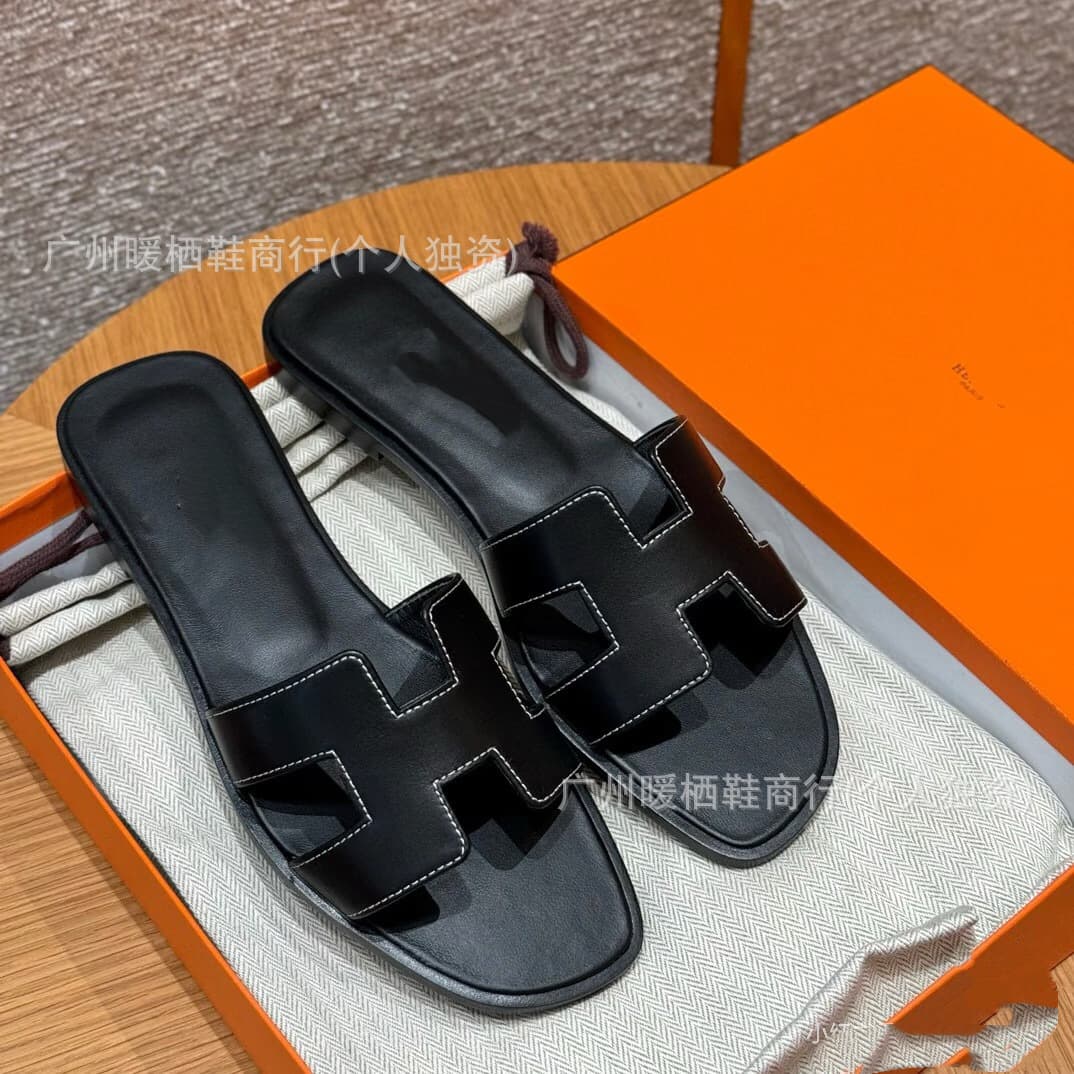 Cross-border high-quality goods! Palm Print H Slippers Women's 26 Summer New Style Outdoor Genuine Leather Slip-On Fashion Casual Sandals
