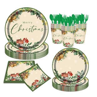 New Original Christmas Theme Party Supplies Disposable Paper Plates Cups Napkins Tablecloth Dinnerware Christmas Tableware