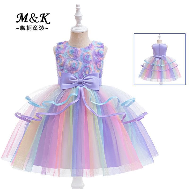 Girls' Princess Dress Colorful Tulle Skirt Embroidered Puffy Skirt Sleeveless Satin Fabric Children's Formal Dress Gown