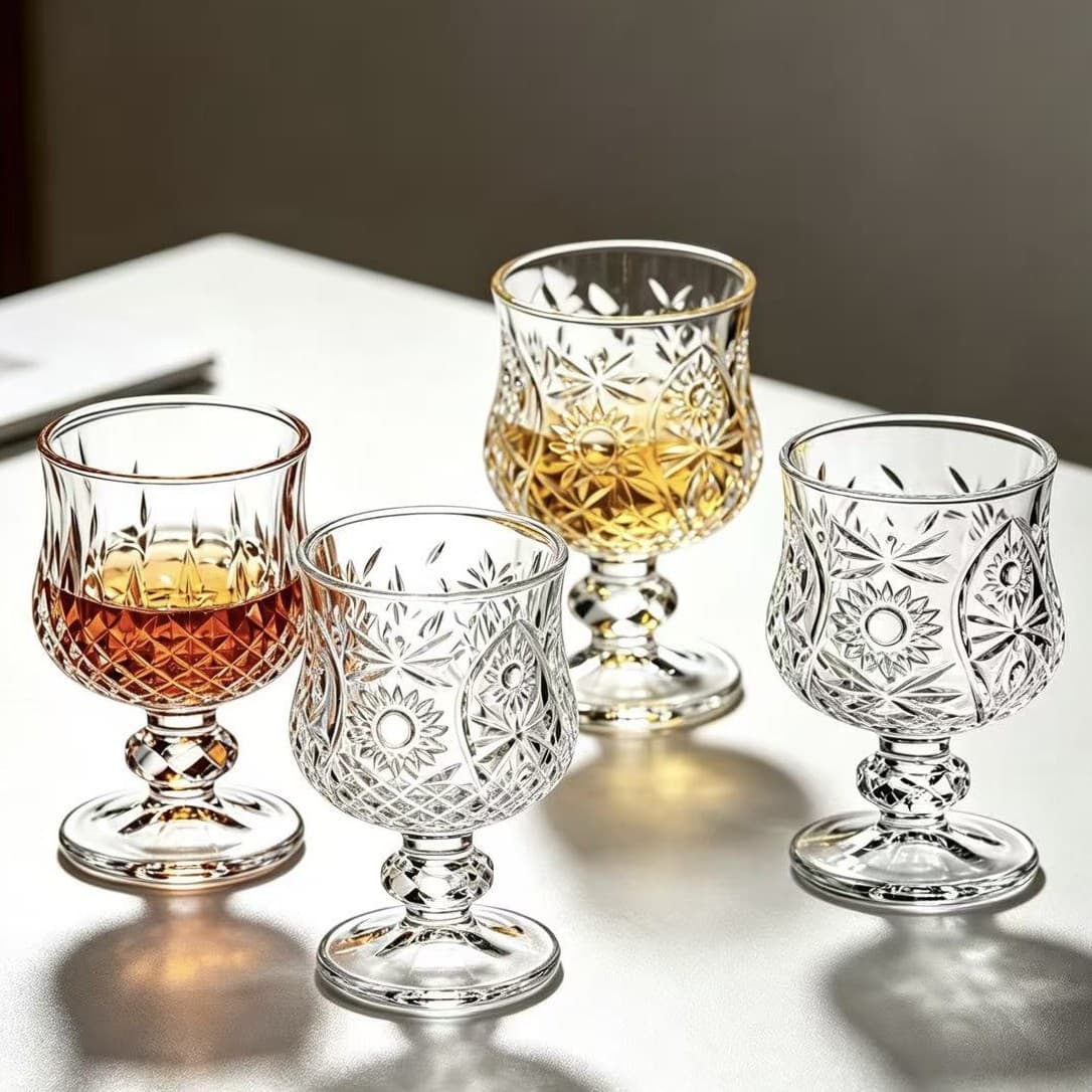 European-style embossed small wine glass, stemmed shot glass, liquor glass for restaurant and home use, diamond-shaped baijiu glass