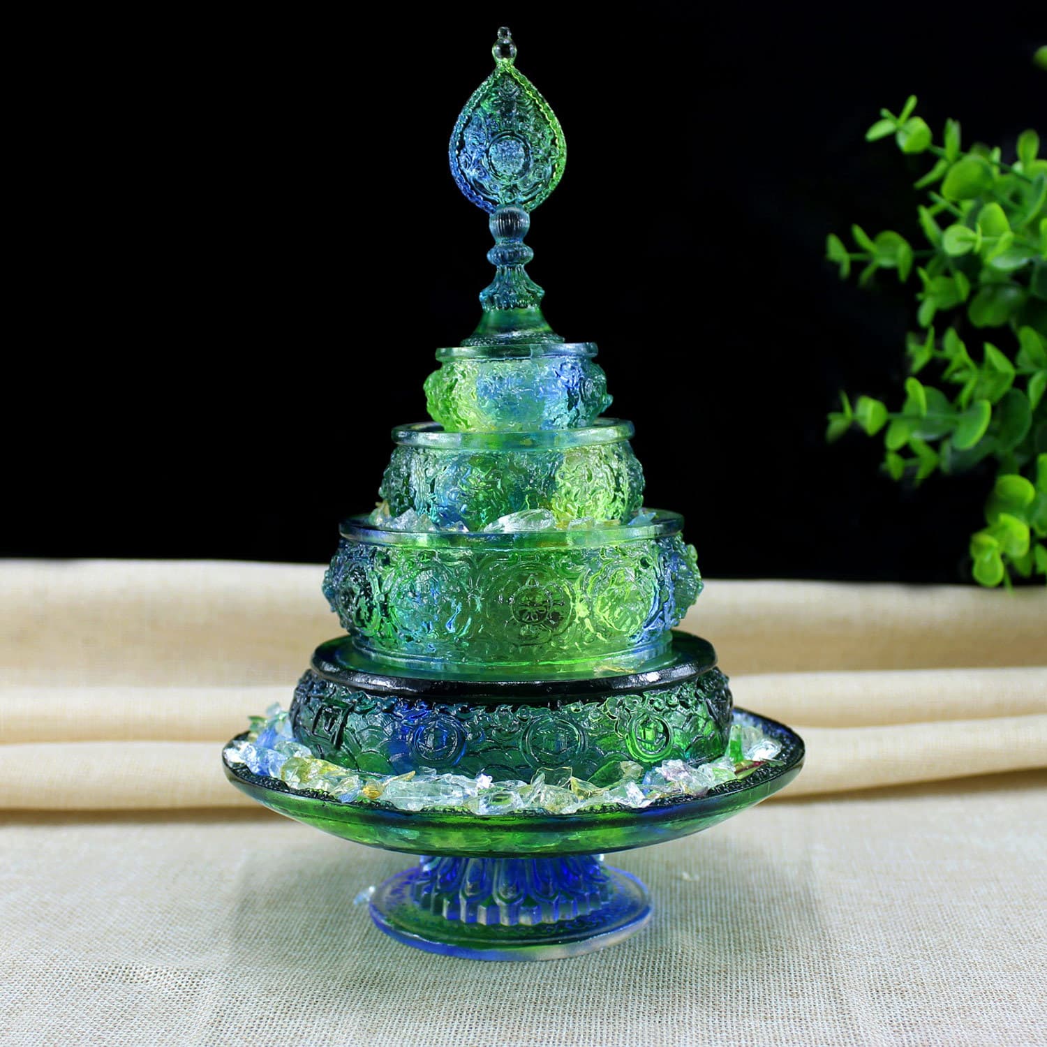 Fengming Ancient Glazed Nepalese Eight Auspicious Gemstones Home Desktop Manza Plate Carved Tibetan Tray Ornaments