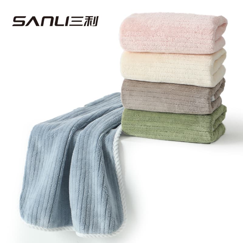 Sanli Towel Coral Fleece Bath Towel Adult Thick Striped Bath Towel Wrap Bath Towel Cross-border Wearable Bath Towel