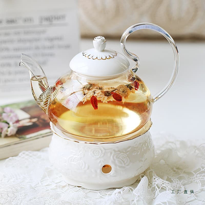 Ceramic Glass Candle Fruit Teapot English Afternoon Tea Set European Floral Tea Cup Set Herbal Tea Set