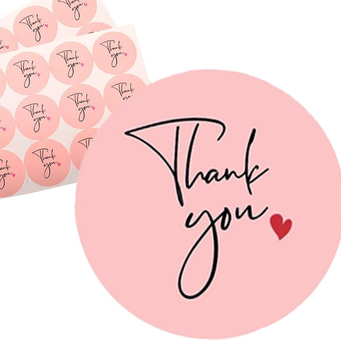 Cross-Border Hot Sale Thank You for Buying Pink Heart Sticker Label White Background with Red Heart Design Thank You Sticker