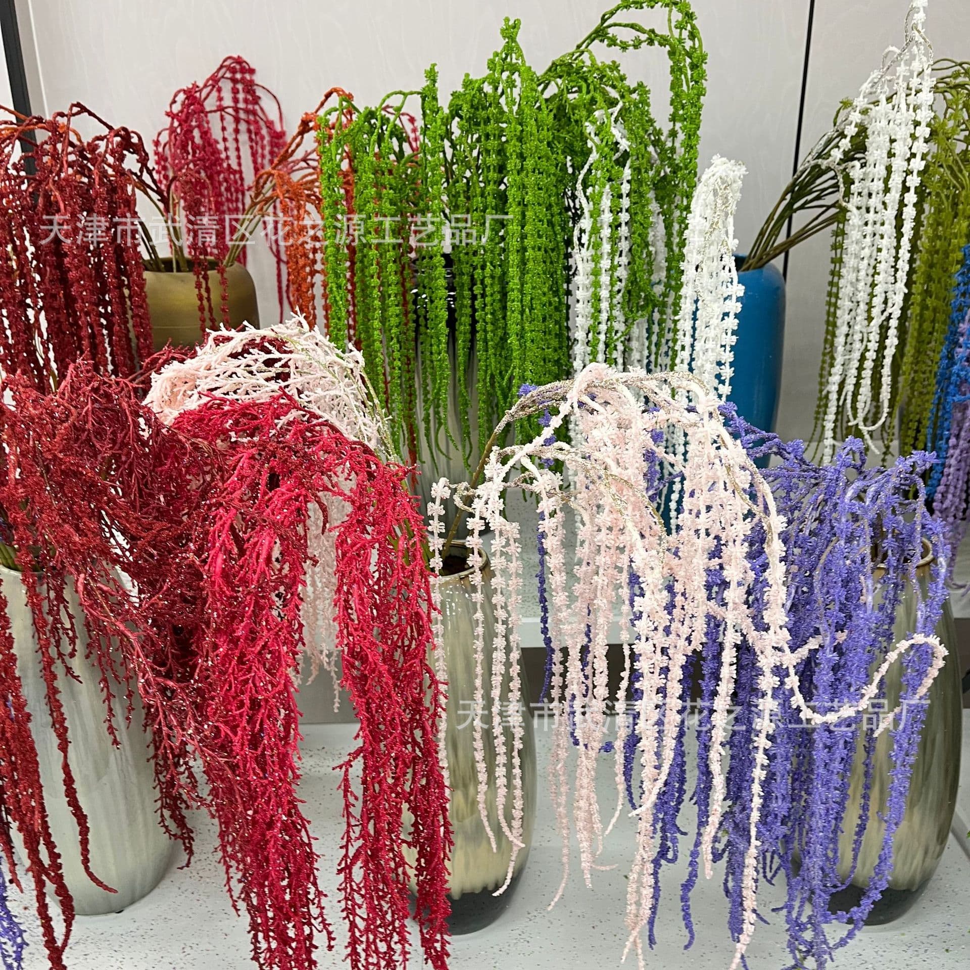 Simulated hanging rice lover's tears forest style wedding hall hotel ceiling decoration flower line flower reed grass flower row background flower