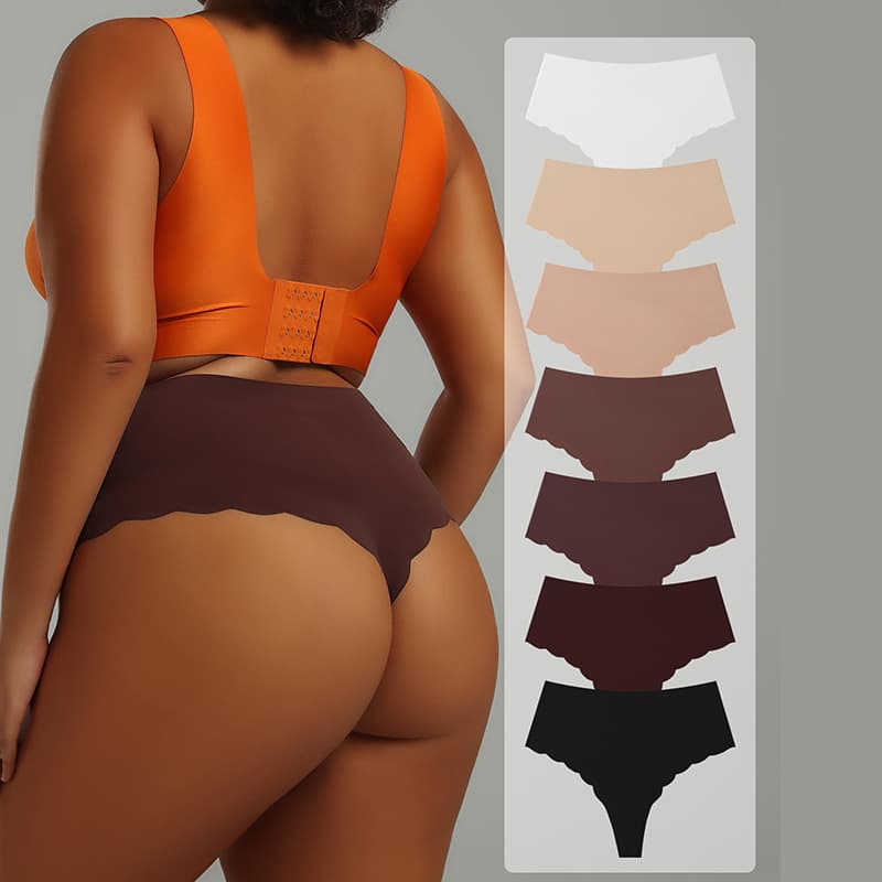 Cross-Border Hot-Selling High-Waist Plus Size Ice Silk Seamless Adhesive Women's Underwear Triangle Panties European and American Sexy T-Back