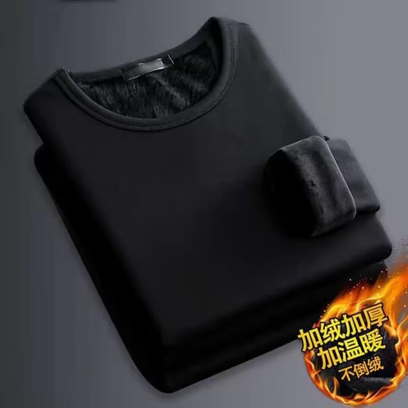 Men's Warm Thickened Fleece-Lined Autumn Pants Underwear Base Shirt Winter Warm Anti-Cold Bras Black Top Cotton Long Underwear Set