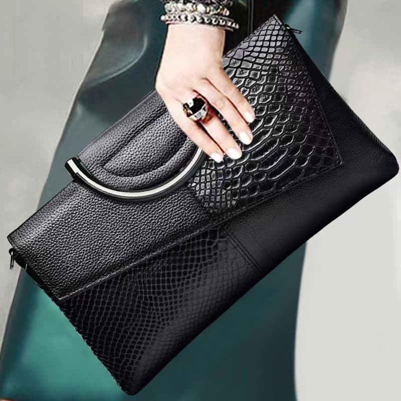 Elegant Large Capacity Women's Clutch Bag Crocodile Pattern Fashionable Shoulder Bag for Banquet High Quality PU Leather Handbag
