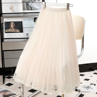 Spring Summer Reversible Mesh Skirt High Waist Pleated Midi Skirt Pleated Skirt Draped Slim Fairy Skirt