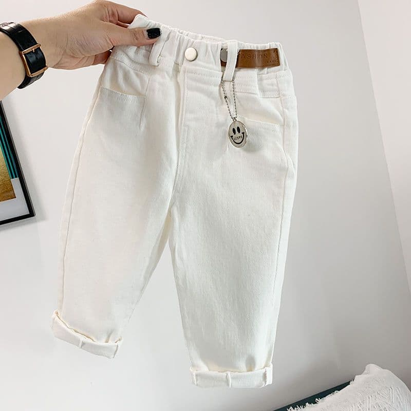 Boys White Pants, Fashionable Korean Style for Toddlers and Kids, Spring and Autumn Long Pants, Girls Baby Denim Casual Pants Trendy