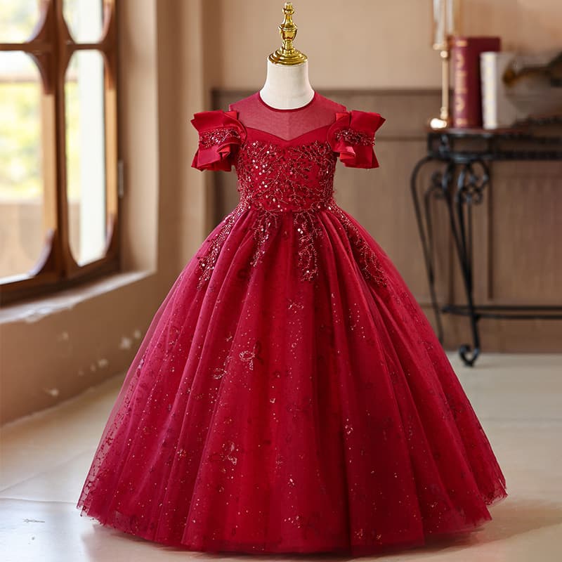 Cross-border wedding dress for girls, mid-to-large children's dress, long dress, children's performance clothing for Children's Day