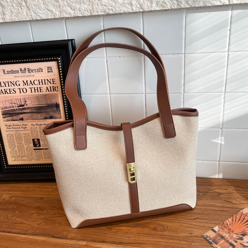Cross-border Large Capacity Tote Bag for Women, Contrast Color Versatile Commuter Handheld Shoulder Bag, Casual Fashion Underarm Bag Women's Bag