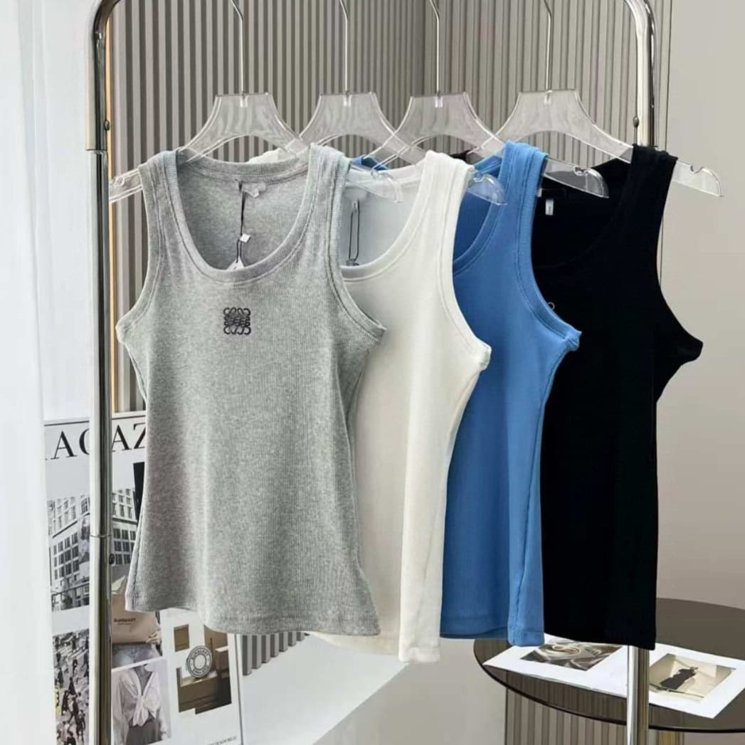 Luojia Yiwei Women's Embroidered Logo Slim-Fit Vest, Versatile Ribbed Loe Yang Mi Correct Version T-Shirt Factory