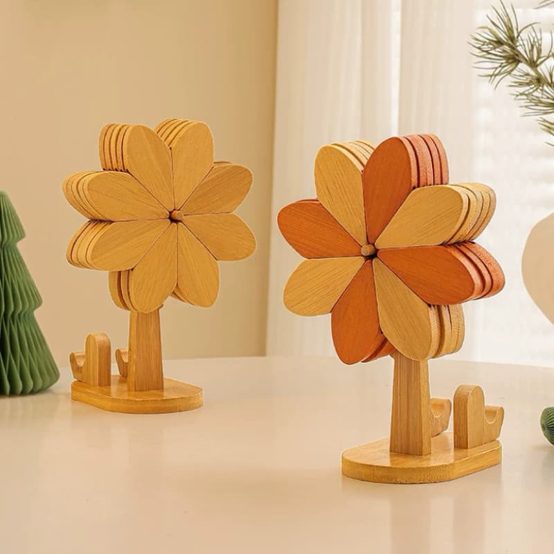 Premium Windmill Trivet Table Decoration Creative Home Essentials Solid Wood Heat-Resistant Pot Mat Foldable Coaster Cup Mat