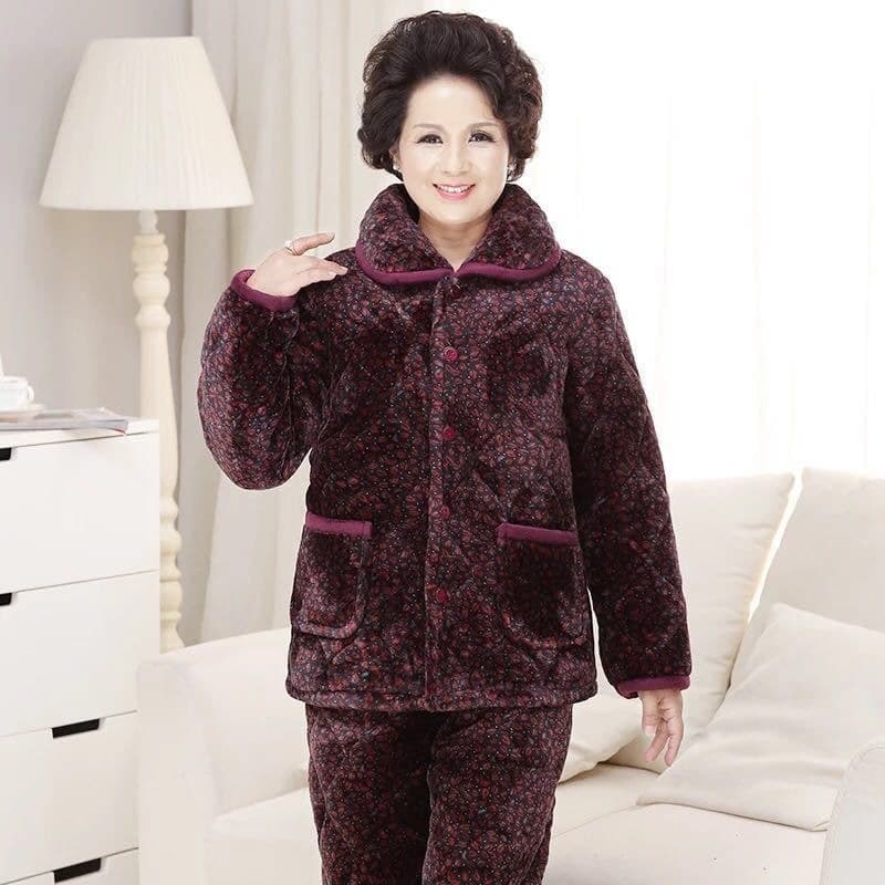 Warm Flannel Thickened Pajamas for Middle-Aged and Elderly Women, Winter Home Coat, Direct from Factory for Foreign Trade and AliExpress
