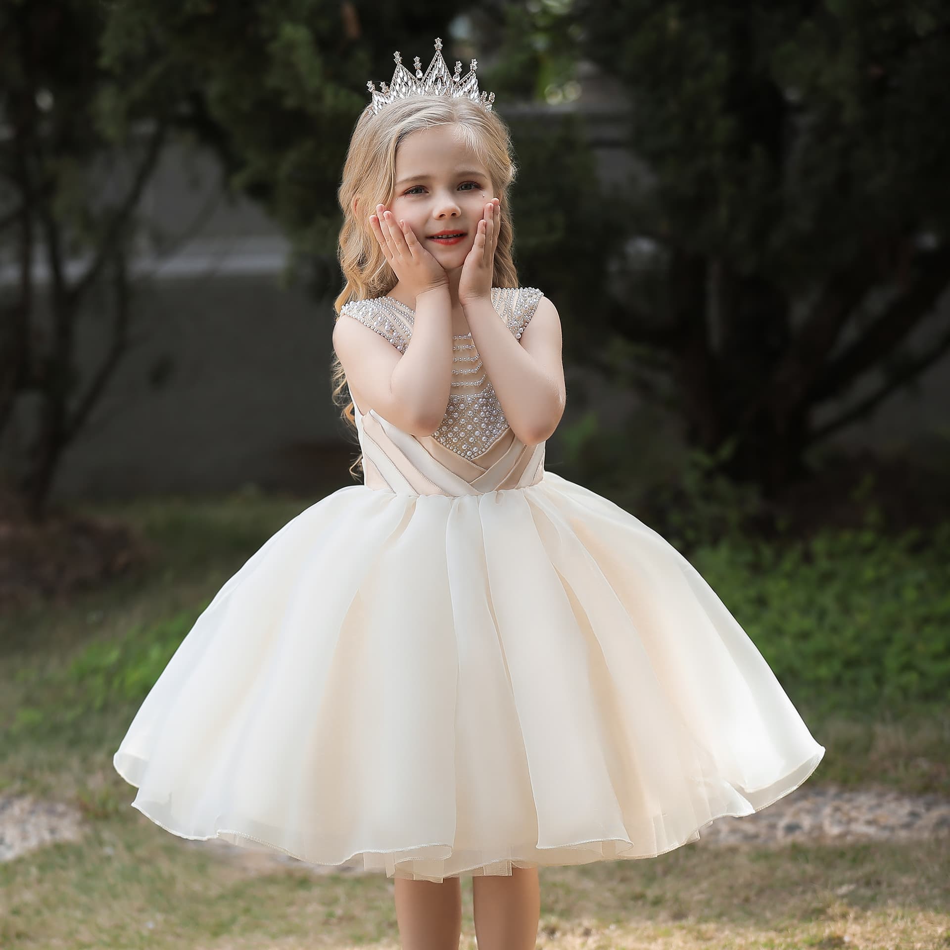 European and American 2026 Amazon Children's Dresses Princess Dresses Beaded Organza Evening Dresses for Big Children and Girls