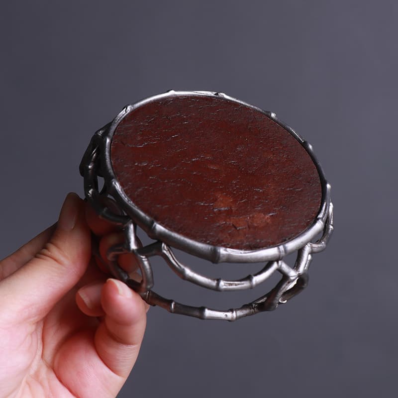July Seventh Ancient Fence Imitation Stone Surface Tin Tea Boat Coaster, Tea Ceremony Supplies Teacup Base Stand