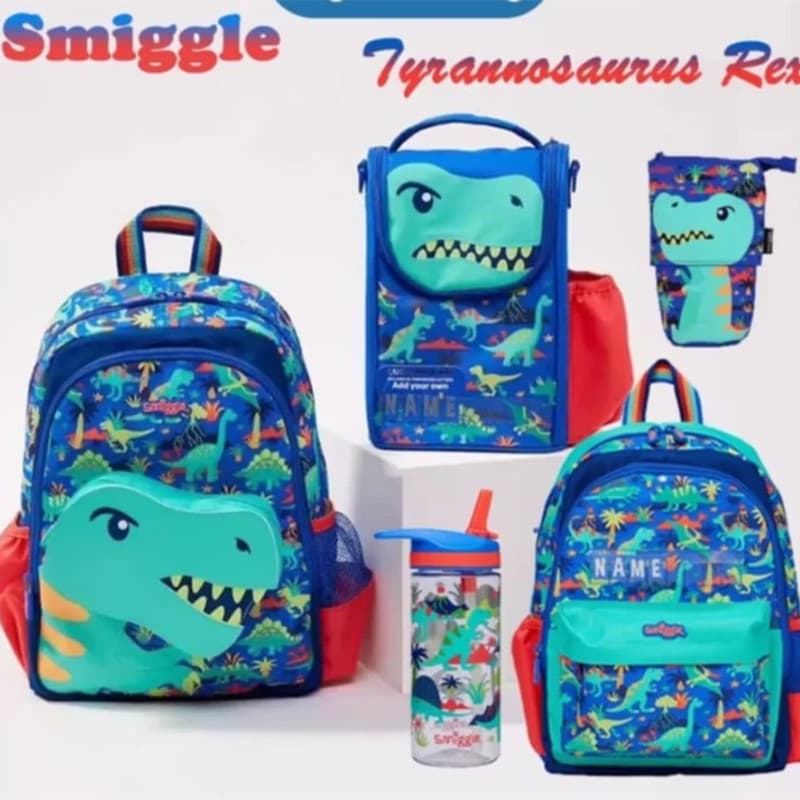 Australia Smiggle Dinosaur Cartoon Primary School Student Large Capacity Backpack Middle Size Double Shoulder Backpack Retractable Pencil Case
