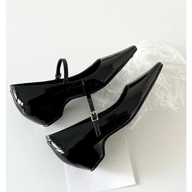 French Single Strap Chunky Heel Mary Jane Women's Shoes Pointed Toe Built-in Height Increasing Pumps Shallow Elegant Commute High Heels