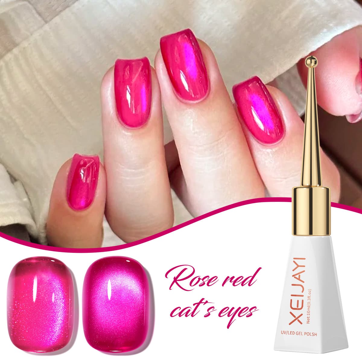2026 New Trendy Viral Rose Red Glass Bead Cat Eye Gel Polish for Nail Salons, Flattering White-Toned Look