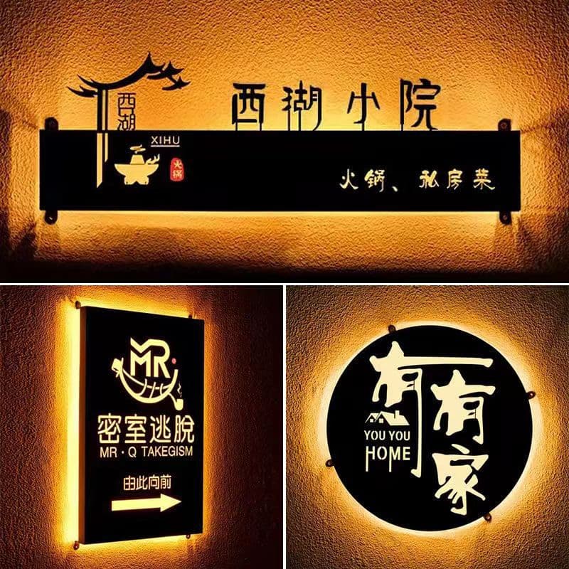 Creative Cut-Out Light Boxes, Illuminated Door Plates, Backlit Illuminated Letters with High-Leg Galvanized Steel or Stainless Steel Paint Finishes