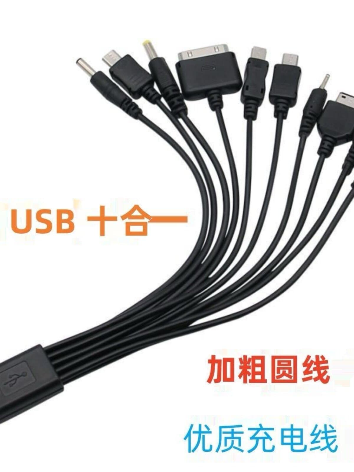 USB one to ten mobile phone charging cable/device Multifunctional round head 10 in 1 charging cable typec power cord
