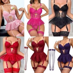 European and American Cross-Border Lace Garter Belt Fashion Stockings Sexy Suspender Flirting Nightclub Bodysuit Lingerie Women