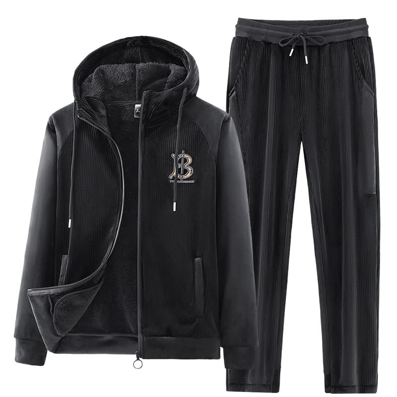 Men's Autumn/Winter Warm, Comfortable, Loose-fitting Hooded Casual Sports Suit, Stylish Corduroy Set for Young and Middle-aged Men