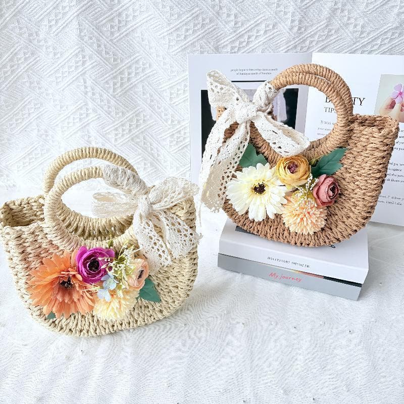 Straw Bag Creative Art Handmade DIY Kindergarten Children's Homemade Material Bag Simulated Flower Material Bag Wholesale