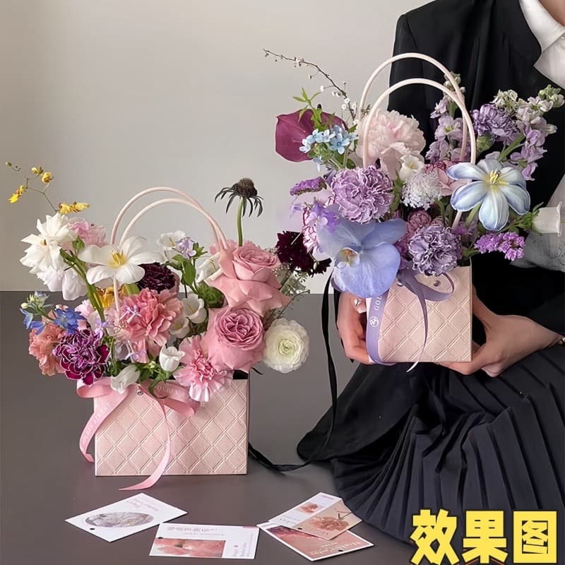 Teacher's Day Special Portable Embossed Flower Handbag PVC Floral Material Trapezoidal Kraft Paper Bag Gift Box