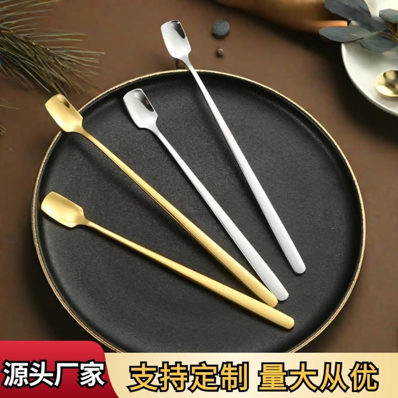 Stainless Steel Square Head Spoon Factory Direct Creative Long Handle Ice Spoon Honey Spoon Gold Dessert Spoon Gift Spoon Wholesale