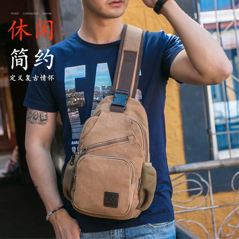 Multifunctional Bag Men's Crossbody Canvas Bag Ins Shoulder Bag New Small Bag Trendy One-Shoulder Bag Men Large Capacity