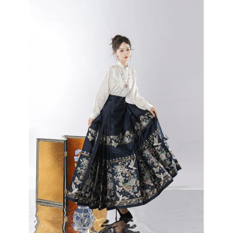 【Pu Sa Man】Horse-face Skirt Woven Gold Zhuang Hua Elegant Slimming National Fashion New Chinese Style Daily Commute Women's