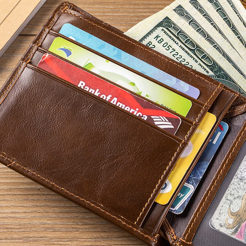 New Cross-Border Genuine Leather Men's Short Wallet Top Layer Cowhide Anti-Magnetic RFID Multi-Slot Bifold Card Holder Coin Purse