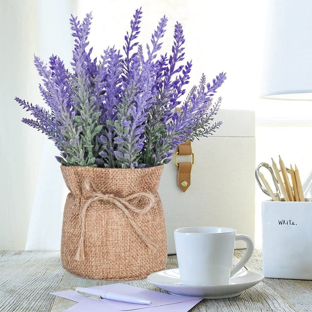 Artificial Simulation Lavender Potted Plant for Home Office Desk Decoration, Fake Flowers Plastic Plant Miniature Ornament
