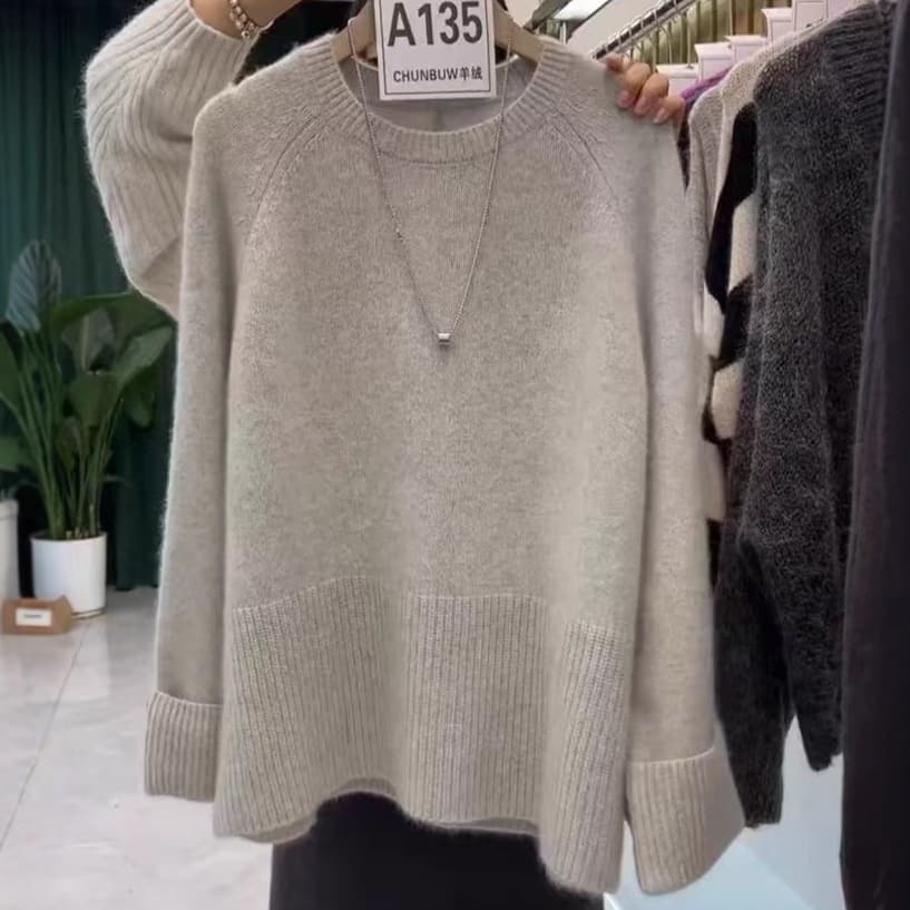 Double-ply thickened pure wool sweater, loose, lazy and warm inner sweater, women's autumn and winter new design top