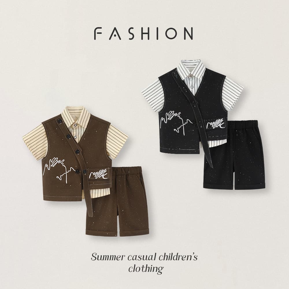 Boys' Suit Attire, British-style Fashion Vest Sets for Medium to Small Kids' First Birthday Photography, Pageboy Hosting Performance Wear
