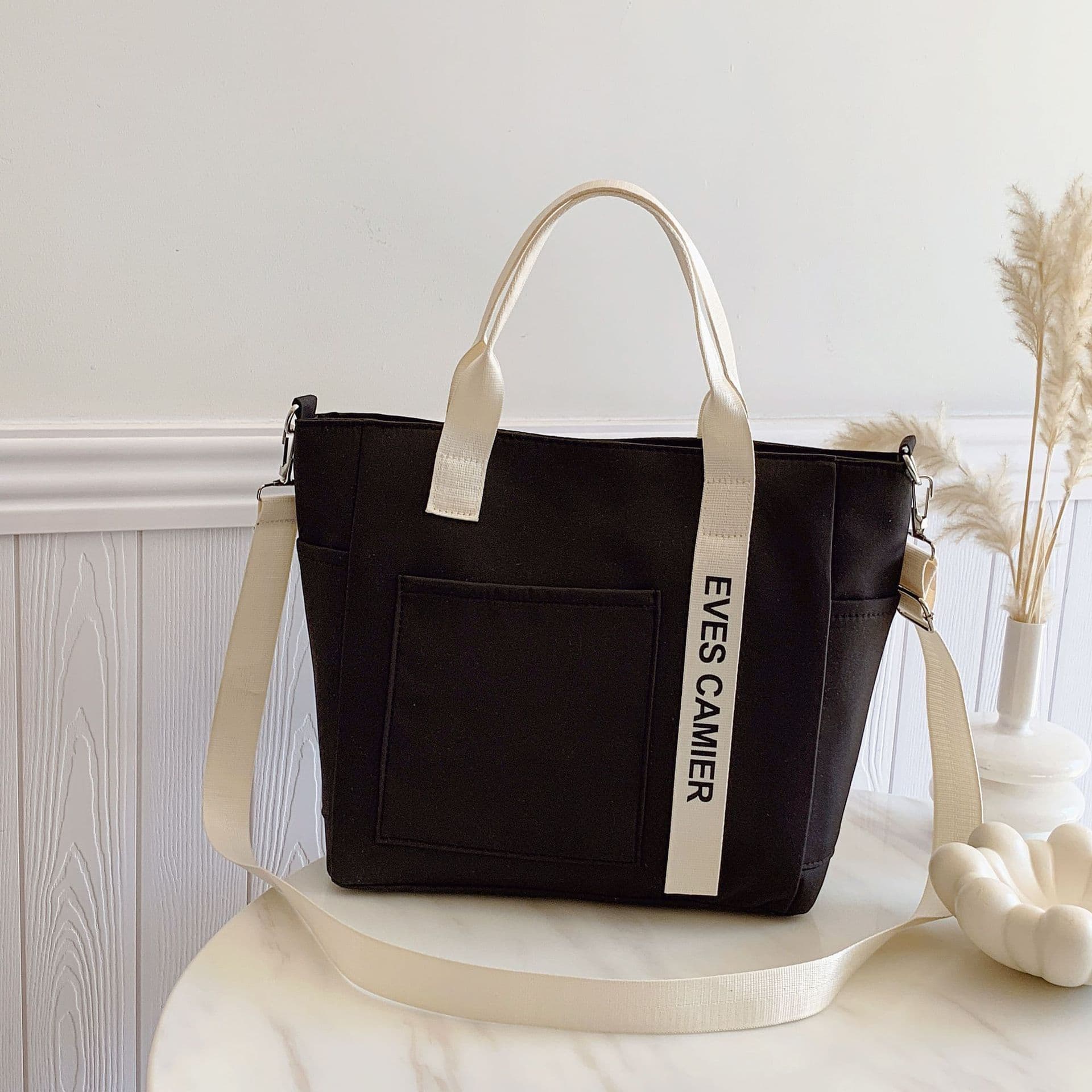 Women's Large Capacity Canvas Tote Bag Shoulder Bag Crossbody Book Bag Portable Handbag