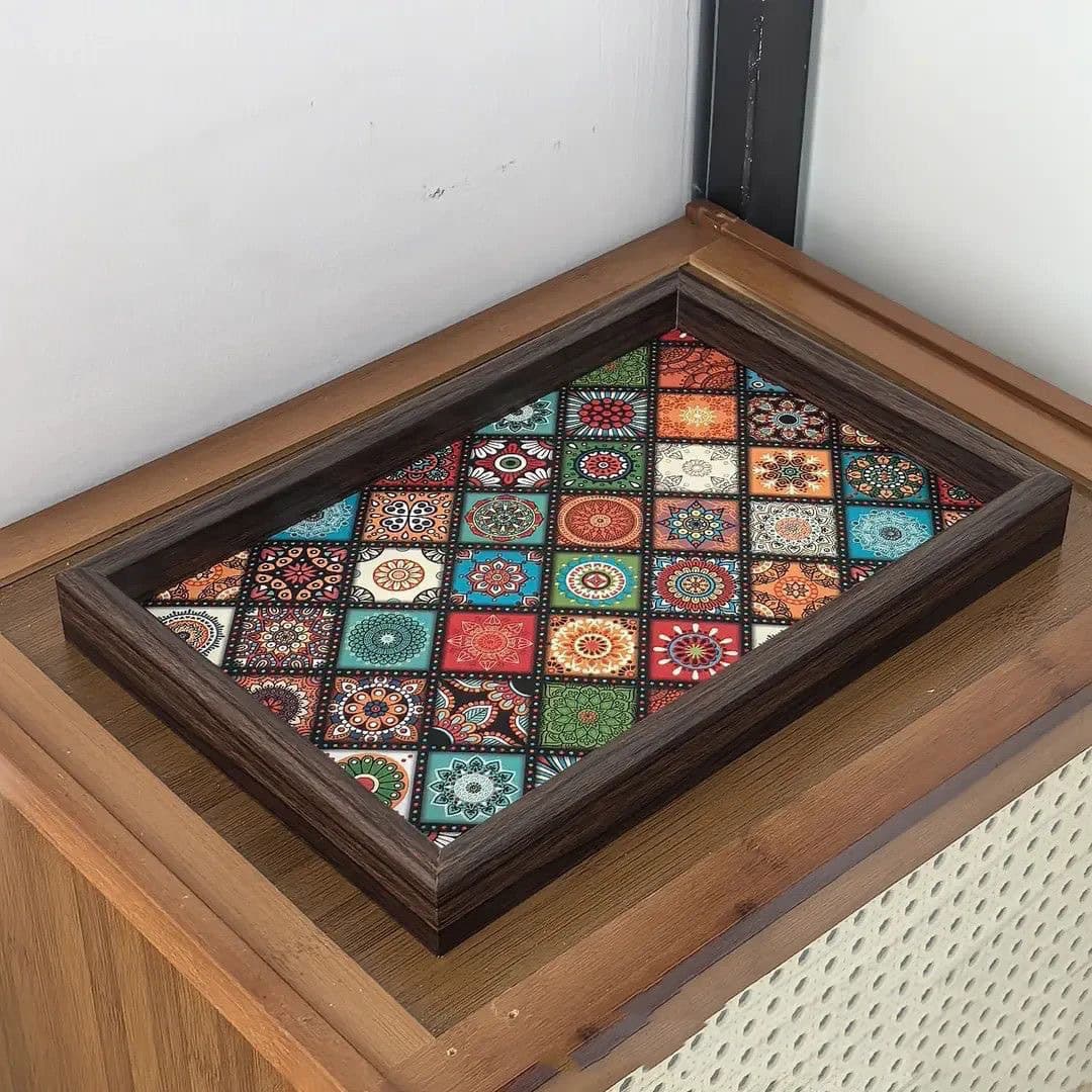 Bohemian Exotic Wooden Tray, Luxury Vintage Jewelry Storage Tray, Entryway Desktop Decorative Organizer Box