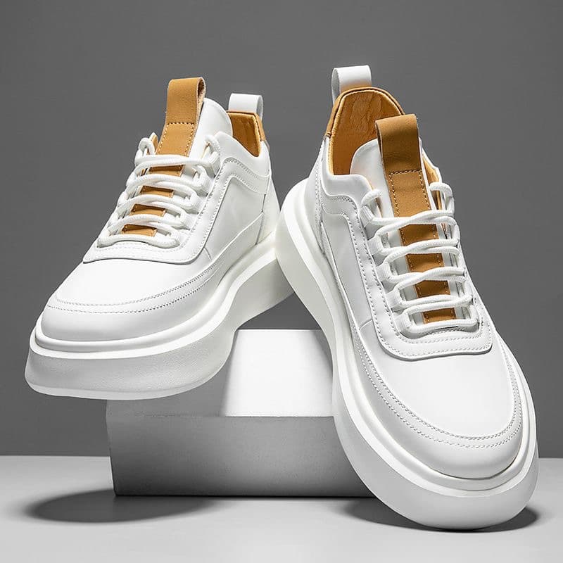 2025 Spring New Men's Breathable Sneakers Trendy Versatile Thick Sole Casual Shoes Soft Sole White Shoes