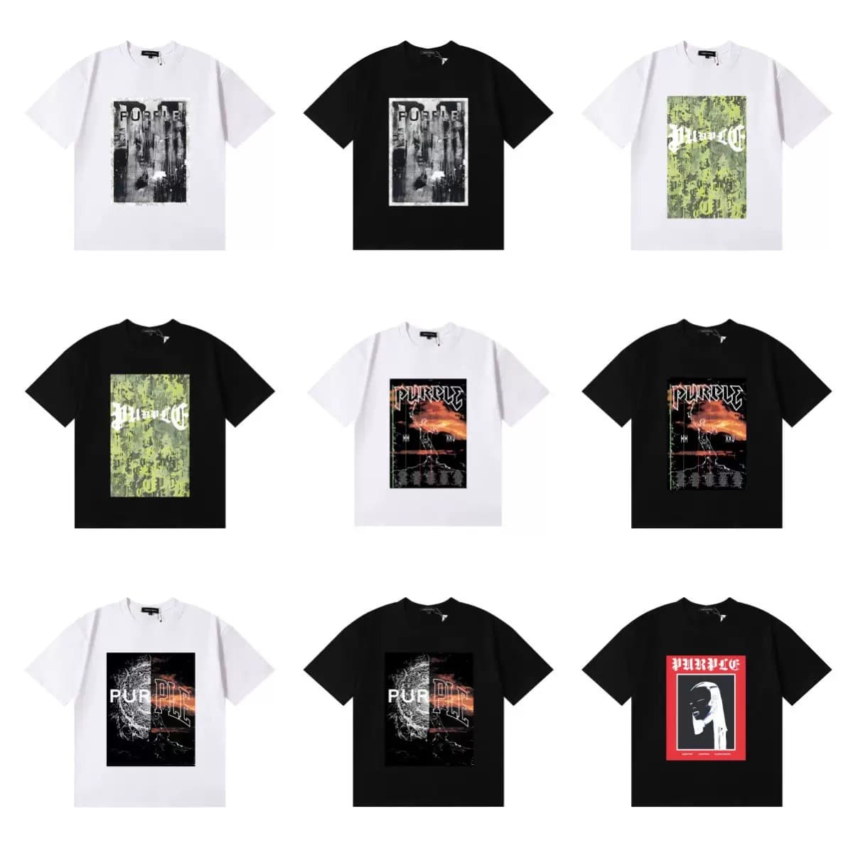 25SS High Street Purple Brand American Streetwear Short Sleeve Loose Retro Casual T-Shirt Couple Style