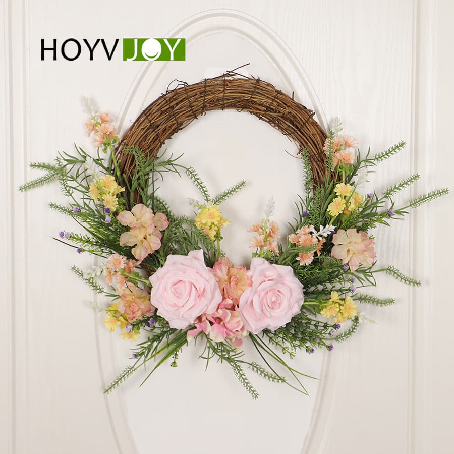 Hongyu Spring/Summer Artificial Rose Half Wreath Wedding Home Decorative Floral Door Hanging