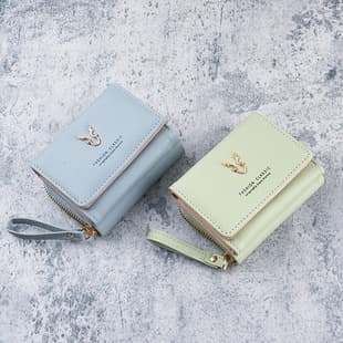 Cross-border Women's Small Leather Wallet New Handheld Coin Purse 2-in-1 Zipper Trifold Card Holder Integrated Storage Bag