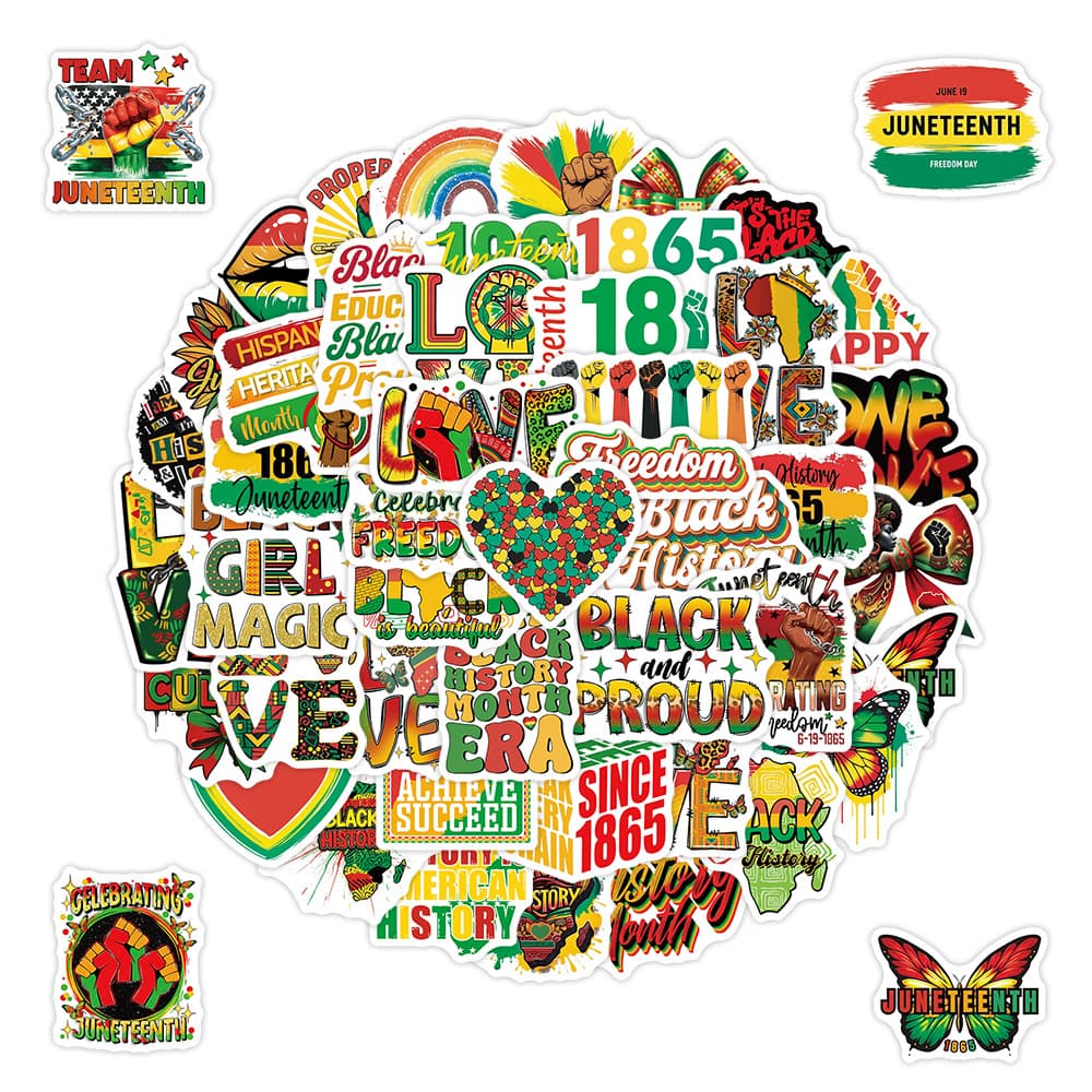 50 Black Juneteenth Graffiti Stickers, Waterproof Decals for Water Bottles and Phones, Juneteenth Stickers Wholesale