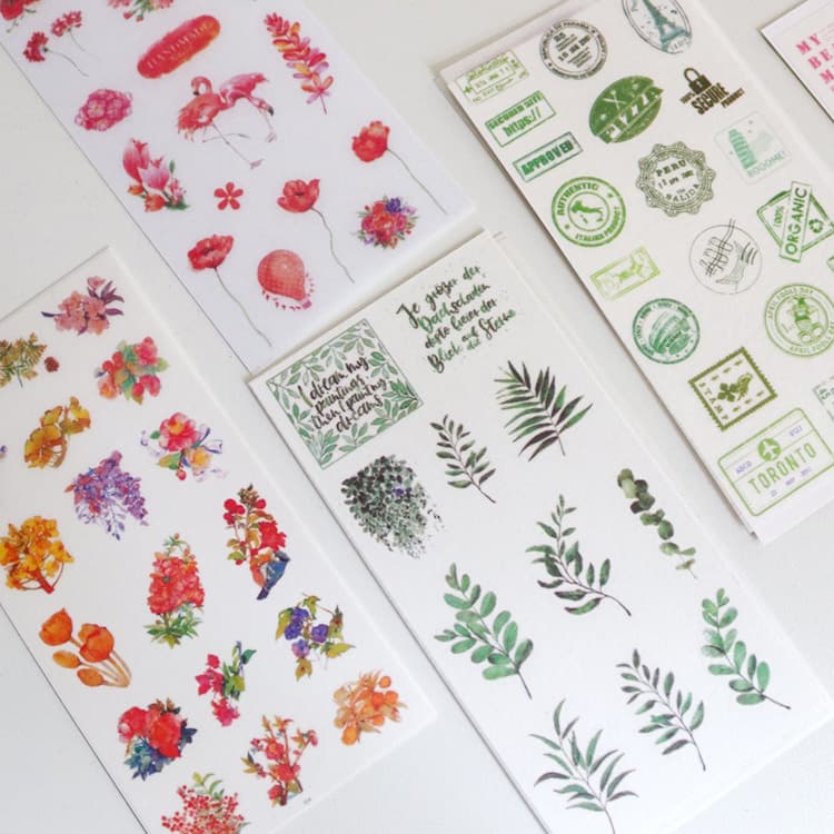 Flower thing plant bouquet retro handbook and paper sticker decorative small pattern ins style label handbook material sticker