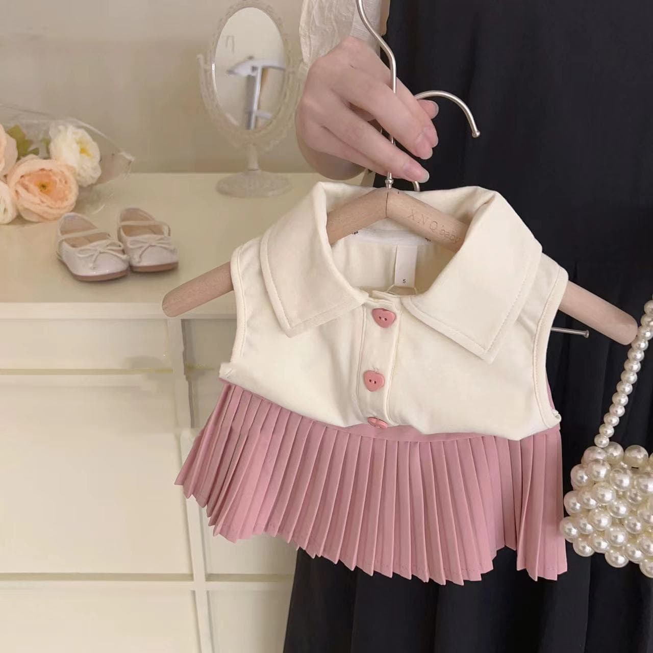 Girls Summer Set 2026 New Style Kids Polo Vest Fashionable Pleated Skirt Casual Two-Piece Outfit