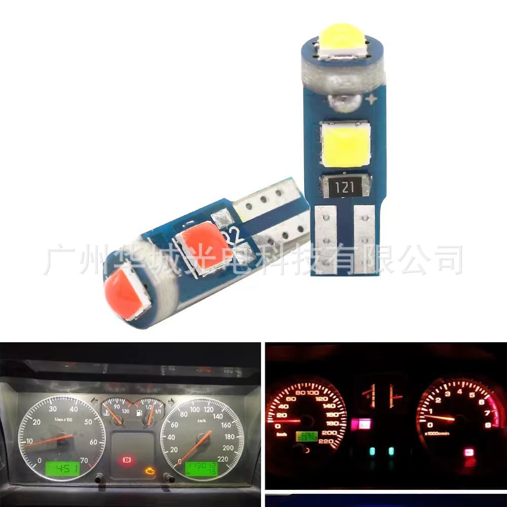 New T5 Automotive Instrument Lamp with Lens, High Brightness LED Dashboard Light Indicator, Ball Head 3030-3SMD 12V